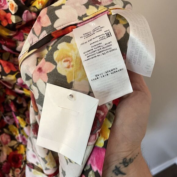 NWT GANNI Ruched Floral-Print Silk-Blend Satin Midi Dress Size 36 - Picture 7 of 12